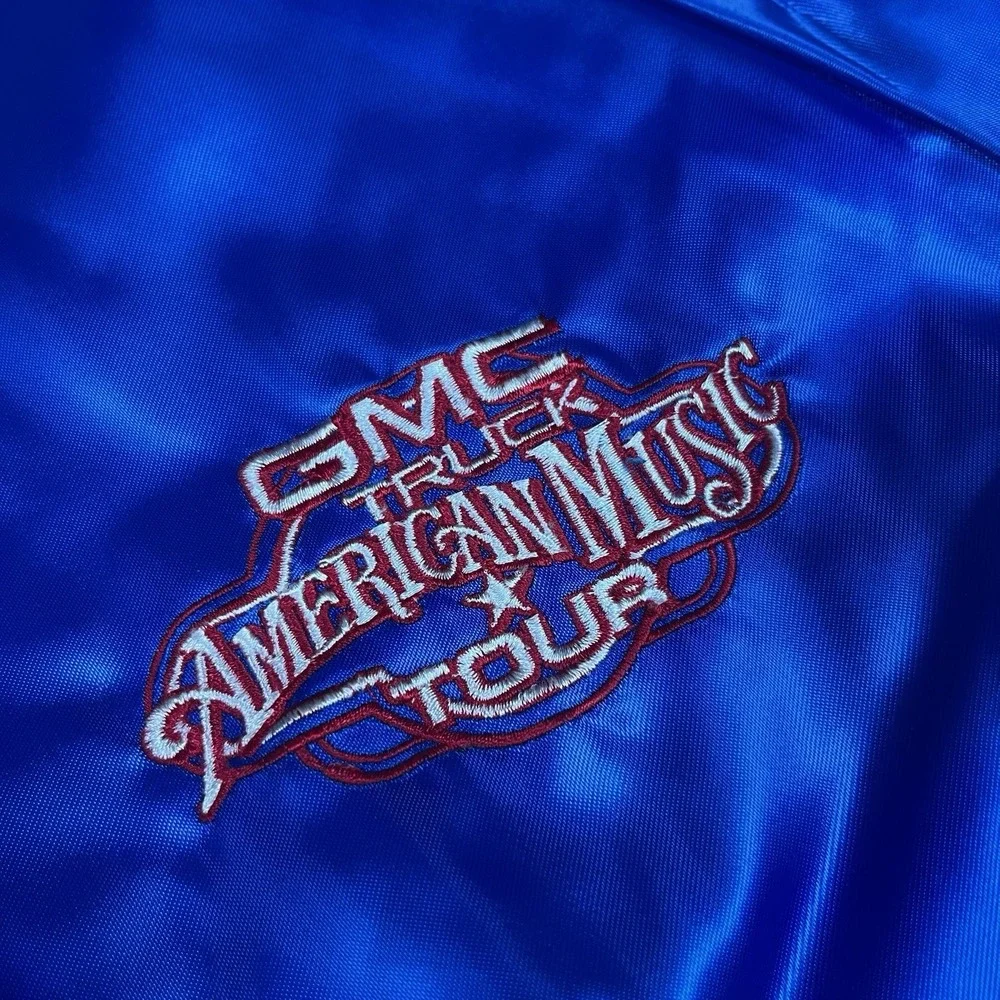 Vintage 1991 GMC Truck American Country Music Tour Blue Satin Embroidered Jacket